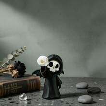 Collectible Ornament 2.83 Inch Creative Grim Reaper Skull Sculpture, Dark Fantasy Desktop Decor, PLA Craft Gothic Style Statue, Suitable For Home And Halloween Display, Thoughtful Gift For Gothic Collectors - A - View 3