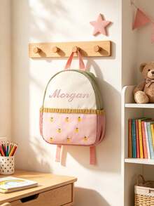 Customized Embroidered Colorblock Backpack, Cute Small Backpack, Cartoon Zipper Bag, Lightweight Design, Shoulder Backpack, Travel Backpack, Daily Fashion Cute Shoulder Bag, Multi-Purpose Backpack, - Multicolor - View 5