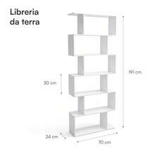 Baroni Home Moderne Design Boekenkast, Verticale Zigzagplank, Boekenrek voor Woonkamer, Slaapkamer, Kantoor, Eenvoudige Montage, 24x70x191 cm, 6 Planken - Wit - 6 ripiani - Bekijken 2