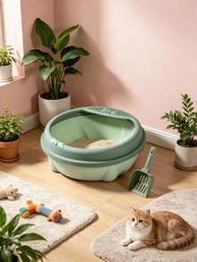 Semi-Enclosed Splash-Proof Litter Box Available In Three Colors, Equipped With A Sand-Leaking Pedal And Matching Litter Scoop, Easy For Cats To Enter And Exit, Simple To Clean, And Versatile For All Home Styles - one-size - View 6