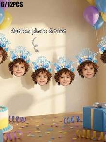 6/12 Sets Customized Photo Face Banner Party Decoration, Personalized Funny Hanging Flag, Suitable For Birthday Celebration And Home Party Atmosphere, Customized Photo Flag Display, Customizable Atmosphere Banner Gift, Party Decoration And Photo Props - Multicolor - View 1