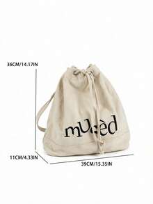 Mochila estilo coreano diseño de nicho estilo INS para ir al trabajo, uso diario, compras y actividades al aire libre, con letras bordadas, gran capacidad, nueva, con cordón, para estudiantes universitarios, de un solo hombro, tipo cubo, bolso escolar - Blanco - Ver 8