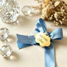 Elegant Cloud Motif Golden Acrylic Hang Tags With Custom Engraving & Bow Embellishment,Party Favor Decor,Party Favor Decor Accessories,Multi-Occasion Party Favor Labels For Baby Shower, 1st Birthday, Baptism, Wedding, Ramadan Eid, Christmas - Multicolor - View 5