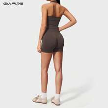2026新款 GIAFIRE 女士健身套裝 緊身裸感瑜伽背心 快乾高腰提臀收腹皮拉提跑步運動短褲 戶外休閒舒適性感高彈力兩件套 - 咖啡棕 - 查看 4