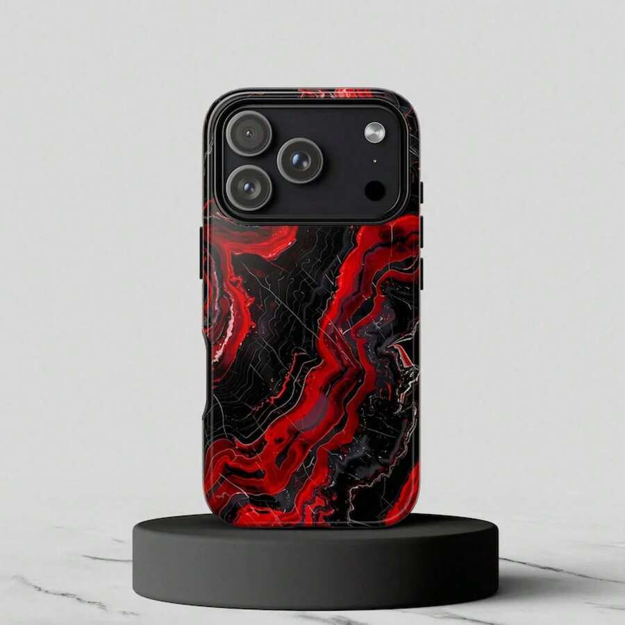 24h Versand aus DE Apple 17, 16, 15, 14, 13 Pro, Max, Plus; 23, 24, 25, 26 Rot Schwarz gesprenkeltes Marmor Handyhülle: abstraktes Steindesign für , & Pixel - Weiss - Übersicht 1