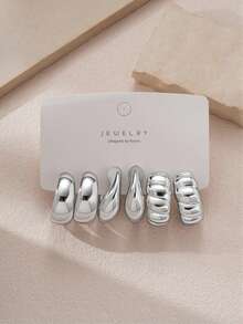 6-18pcs Silver Tone Fashion Earrings Set, Stylish And Elegant, Suitable For Daily Wear, Parties And Events - Multicolor - View 6