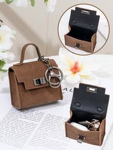 CHARM INFINITE Gantungan Kunci Tas Mini Vintage dengan Kunci Putar, Kotak Penyimpanan Earphone Kulit PU Portabel, Dompet Koin, Hiasan Tas Tangan - MultiWarna - View 2