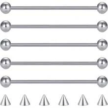 5Pcs 14G Industrial Barbell Cartilage Earring 38mm Body Piercing Jewelry For Women With 6Pcs Replacement Spikes - Light Ball - View 7