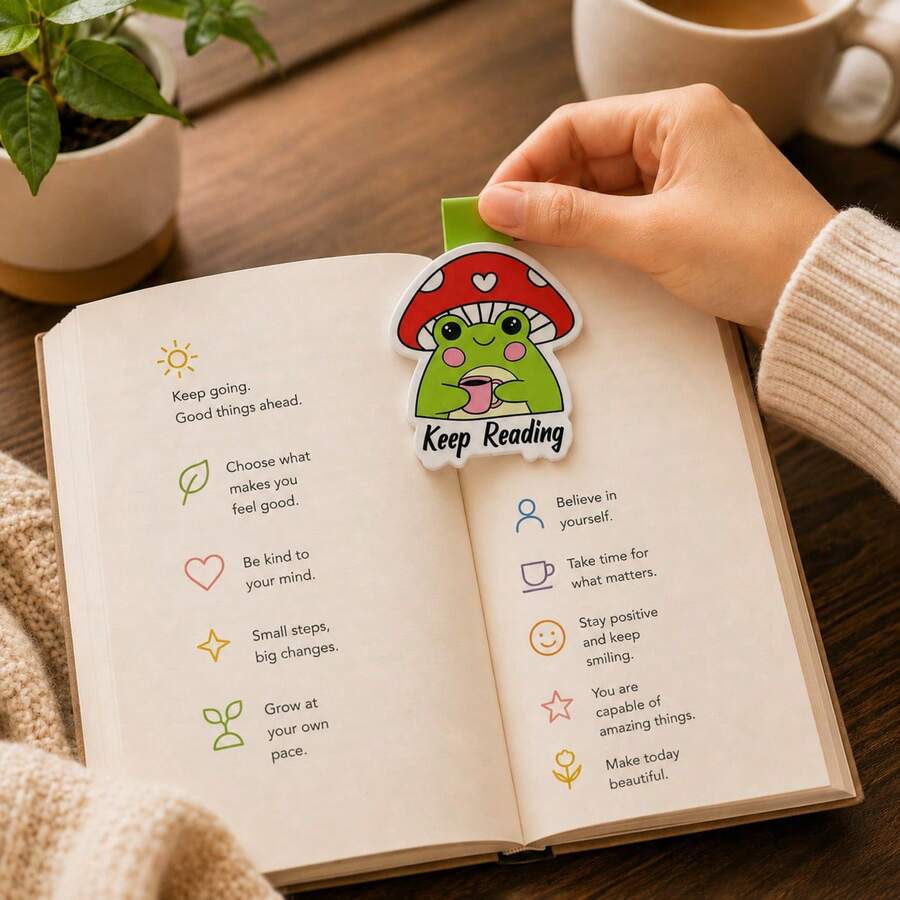Cute Frog Mushroom Hat Magnetic Bookmark, Aesthetic Page Marker, Fun Gift For Book Lovers And Teachers, Strong Adsorption, Paper Material, Japanese Style Cute Book Accessory - View 1