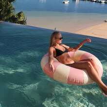 1pc Summer Pool Inflatable Swim Ring, Thickened PVC Retro Striped Pool Float, Leak-Proof And Durable, Suitable For Pool Parties, Beach Vacations, Lakeside Leisure And Graduation Season Celebrations, Adult Universal Water Toy, The Best Summer Gift For Yourself Or Friends During Graduation Season, Make Every Dip A Highlight Moment On Social Media - Thickened Swimming Ring - View 2