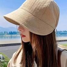 可折疊夏季女款寬邊遮陽帽，海灘度假帽，純色休閒聚酯纖維 - 彩色 - 查看 3