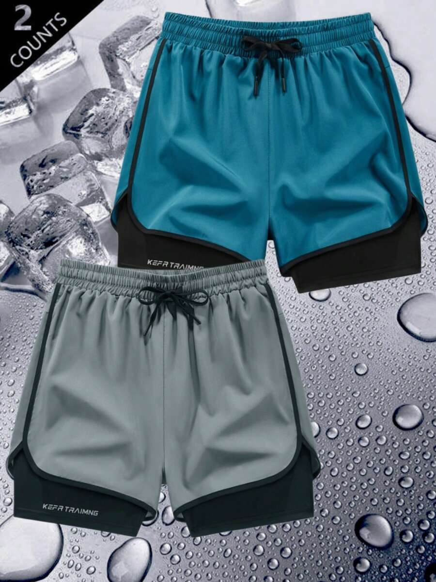 2pcs/Set Summer Sports Shorts, Quick-Dry Breathable, Lightweight Comfortable, Suitable For Fitness Training, Running, Casual Outings, Simple Versatile Multi-Color Options - Multicolor - View 1