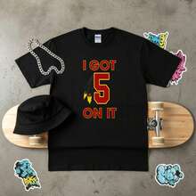 Lässiges Herren-T-Shirt im urbanen Stil, mit dem Aufdruck "I Got 5 On It", sommerliche Freizeitkleidung, 100 % Baumwolle, ein witziges T-Shirt für Sportfans. - Schwarz - Übersicht 3