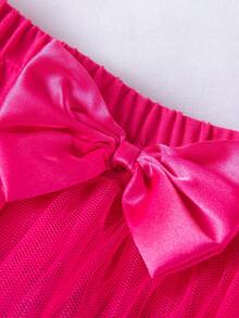 3件套女宝宝一周岁生日套装，卡通字母印花荷叶袖连体衣，彩色裙子和发饰，婴儿派对礼服 - 玫瑰紅 - 查看 7