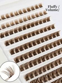 120pcs Brown DIY Eyelash Extensions Cross Lightweight Single Cluster False Eyelashes, Natural Soft Lightweight, 8-16mm, Reusable, Mixed Style Eyelash Clusters, Single Cluster False Eyelashes - D - View 3