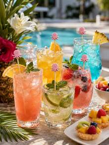 50 piezas de lindos palillos para frutas con diseño de pulpo rosa, estilo oceánico, para postres, frutas y cócteles, adecuados para fiesta en la piscina, camping en la playa, fiesta tropical de Hawái, opción ideal para decoración de postres y bebidas en cumpleaños temáticos y festivales - Multicolor - Ver 7