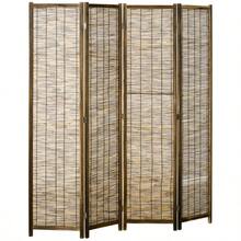 [Free Shipping] HOMCOM 4 Panel Room Divider, 5.5 Ft Portable Folding Privacy Screens, Reed Hand-Woven Freestanding Partition Wall Dividers For Home Office, Carbonized-XY369605 - Multicolor - View 1