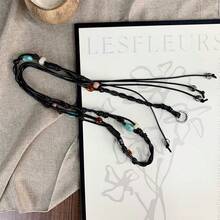 Bohemian Style Beaded Leather Cord Thin Waist Belt, Double Strand Tie Waist Belt With Faux Stone, Shell And Wooden Bead Decor, Bohemian Style Festival Accessory For Women - Woven Belt - View 5