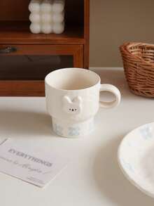 1pc 230ml Hand-Crafted Ceramic Rabbit Mug, Blue Floral Relief Rabbit Mug, Relief Bear Coffee Mug; Ideal For Home Decor And Tableware, As Drinking Cups For The Living Room, Bedroom, As Gifts, Festive Decorations, Or As Drinking Cups For Parties - Multicolor - View 7
