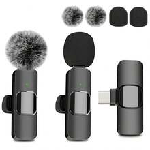 Wireless Lavalier Microphone Compatible With IPhone Type-C And Android Cameras, Plug And Play, Professional Noise Proof Clip-On Microphone For Creators And Interviews (50mAh Rechargeable Battery) - 黑色 - 查看 1