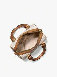 Michael Kors Bedford Legacy 極小 Logo 托特手提包，女款皮革斜挎包，時尚購物旅行派對單肩包錢包 - 白棕色 - 查看 5