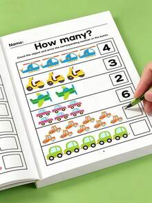 3-6 Years Old Children Counting And Writing Math Workbook, Includes Quantity Question And Answer Fun Exercises, Designed For Kindergarten Small And Large Classes, Helps Children Recognize Numbers And Practice Writing. This Workbook Features Cartoon Transportation Illustrations, It Is A Pen Control Training Exercise Set For Preschoolers And Elementary Students. Fun Math Exercises, Learn Counting And Writing Numbers 1 To 10, Essential Home Early Education Teaching Tool. - Multicolor - View 2