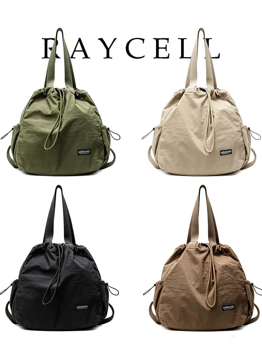 Solid Color Minimalist Shoulder Bag Large Capacity Portable Women's Tote Bag Versatile Style Drawstring Backpack Suitable For Daily School Shopping