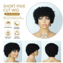 Short Pixie Cut Wig Human Hair Afro Curly/Kinky Curly With Bangs 200% Density African Style Wig Brazilian Human Hair Wig Suitable For Women - Multicolor - View 6