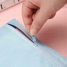 1 Creative Korean Canvas Pencil Case Simple Solid Color Coin Purse Student Pencil Bag Storage Bag Stationery Bag Suitable For Office Desktop Stationery Storage School Supplies Makeup Storage Bag. - Multicolor - View 4