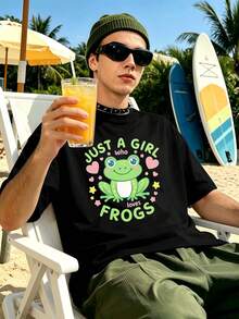 Herren-T-Shirt mit dem Aufdruck "Frog Lover". Hochwertiger Stoff, lässig, bequem, strapazierfähig und mit einem auffälligen Print. - Schwarz - Übersicht 1