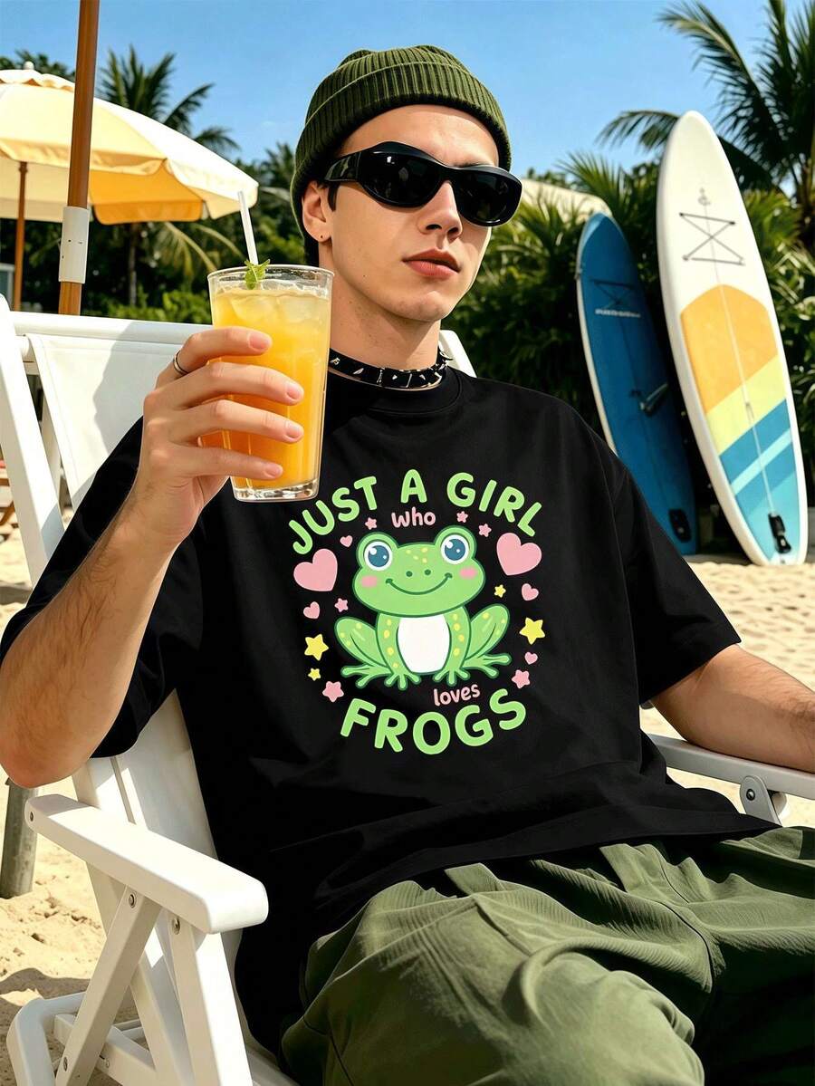 Herren-T-Shirt mit dem Aufdruck "Frog Lover". Hochwertiger Stoff, lässig, bequem, strapazierfähig und mit einem auffälligen Print. - Schwarz - Übersicht 1