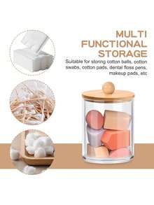 Bathroom Counter Organizer Set, Bamboo Tray With Soap Dispenser And Cotton Swab Holder, Clear Pump Bottle Vanity Storage Set For Bathroom Accessories, Modern Home Organization - View 7