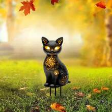 2D Flat Print, 1pc, Black Cat Garden Stake - Bohemian Style Dreamcatcher Sign, Outdoor Decor With Yellow/Black Art, Lawn & Holiday Gift Suitable For Thanksgiving Or Birthday, Outdoor Garden Decoration, 2D Flat, Garden Decor Ground Stake - A - View 5