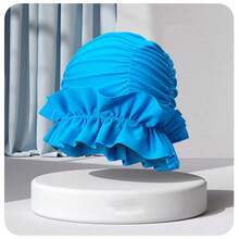 1pc Women's Ruffle Edge Swim Cap, Elastic Hair Protection Cap, Slimming Long Hair Ear-Covering Swim Hat - Multicolor - View 11
