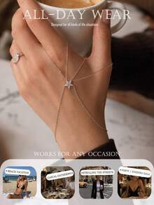 1pc Y2K Summer Star Crystal Bracelet, Shiny Rhinestone Finger Bracelet, Minimalist Star Bracelet Jewelry, Women's Accessories - Star - View 3