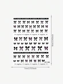 1PC Sweet Coquette Flat Nail Art Stickers, Mixed Large & Tiny Black Pink Polka Dot Bow Nail Decals, Self-Stick Nail Decor Accessories For Casual Date Simple Nail Design - Black - View 5