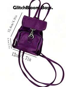 Korean 2026 Drawstring Mini Backpack, Crossbody, Dual-Use, Zipper Closure (No Accessories Included) - Purple - View 4