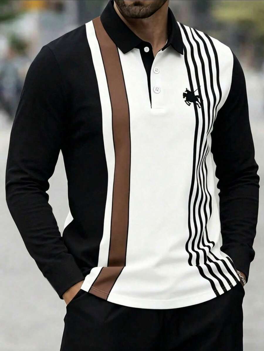 Men's Knight Print Colorblock Casual Daily Polo Shirt - Multicolor - View 1