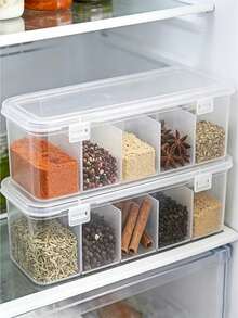 5-Compartment Spice Box & Refrigerator Storage Container - Divided Storage Container, Suitable For Spices, Star Anise, Cinnamon And Dried Chili - Kitchen & Home Use, Flip Lid, Airtight Storage Box - Multicolor - View 6