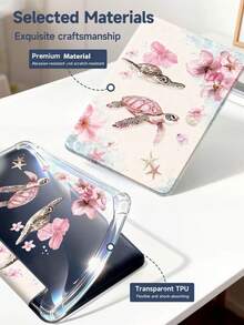 海龜波浪扶桑花海星圖案平板保護殼，相容 iPad 9.7/10.2/10.5/10.9/12.9/Pro 11、第 10 代，相容 Galaxy Tab S6 Lite 10.4 吋，相容 Kindle Paperwhite 第 12 代 2024、Kindle（第 11 代 2024 年發布），柔軟防摔，智慧支架/自動喚醒/睡眠，Y 型折疊平板保護殼，支援多種觀看角度 - 彩色 - 查看 10