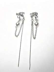 1 par de pendientes de oreja con diseño de mariposa elegante de plata, con corazón de strass y borla - 1 par de orejeras - Ver 6