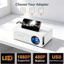 MOMAN 便攜式迷你 LED 投影機,有線 USB 手機螢幕鏡像,無需 WiFi 無線投屏,原生 320*240P,1080P 解碼,EU/UK/US 插頭可選,適用於家庭劇院、派對、辦公室 - 白色 - 查看 2