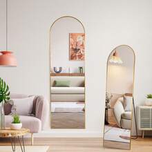 EDIMENS Full-Length Mirror, 160 X 50 Cm, Curved Standing Mirror, Aluminum Alloy Frame, Tempered Glass, For Bedroom, Living Room, Wardrobe - 160x50cm-Gold - 查看 4