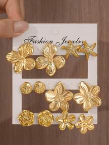 12pcs Gold Tone Fashion Earrings Set, Stylish And Elegant, Suitable For Daily, Party And Event Occasions - Gold - View 4