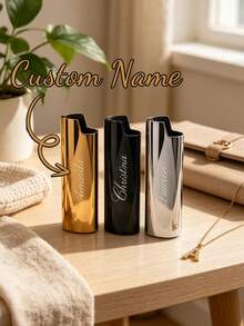 1 Peça Capa de Isqueiro Personalizada com Gravação a Laser do Nome, Gravação Personalizada, Presente para Pai, Namorado, Amante de Charutos, Presente de Aniversário, Adequado para Isqueiro BIC Mini J6, Decoração Doméstica Decorativa, Capa de Isqueiro Personalizada - Prata - Visão 10
