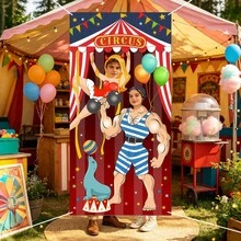 1pc Circus Theme Party Photo Booth Prop, Circus Seal Performance Design, Circus Theme Birthday Photo Prop, Party Universal Photo Backdrop, Indoor Outdoor Photography Photo Backdrop Decoration - Multicolor - View 3