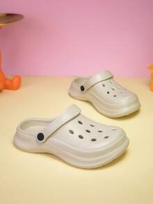 兒童四季純色一腳蹬涼鞋，防滑 EVA 休閒時尚款，舒適軟厚底沙灘鞋套鞋運動拖鞋 - 卡其色 - 查看 3