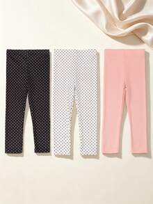 3/1 pieza Mallas ajustadas dulces y lindas para bebé niña, con patrón de pequeños lunares, estilo vintage dulce, adecuadas para primavera, otoño y todas las estaciones, uso diario - Multicolor - Ver 3