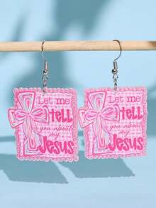 1對時尚精緻獨特設計耶穌標語「Let Me Tell You About My Jesus」十字架壓克力垂墜耳環，女款日常穿戴派對飾品 - 彩色 - 查看 3