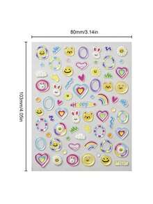 Dopamine-Style 5D Embossed Nail Art Stickers Featuring Colorful Bunnies Hearts And Jelly-Effect Designs Along With Cute Rabbits And Bears For DIY Nail Decoration - 彩色 - 查看 7